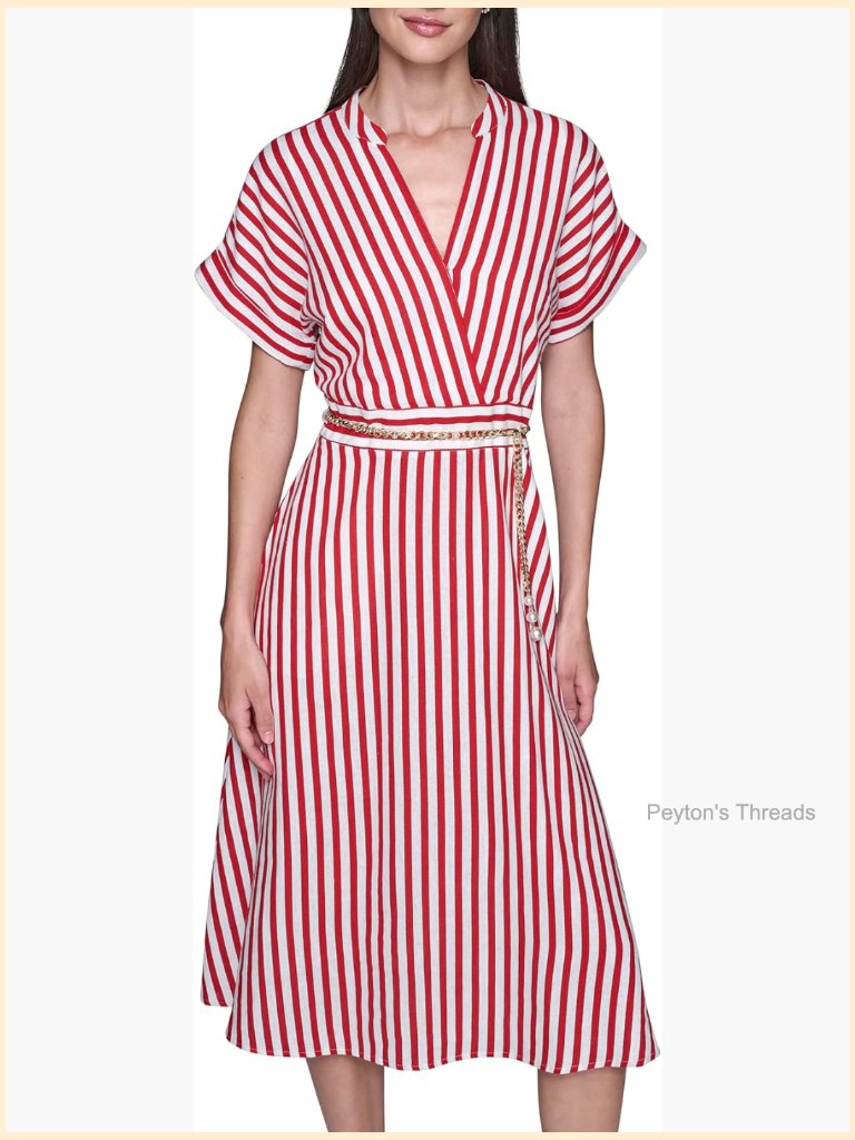 Short Sleeve V-Neck Printed Linen Midi Dress Casual Dress